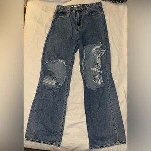 Classic Blue Distressed Women's Flare Jeans